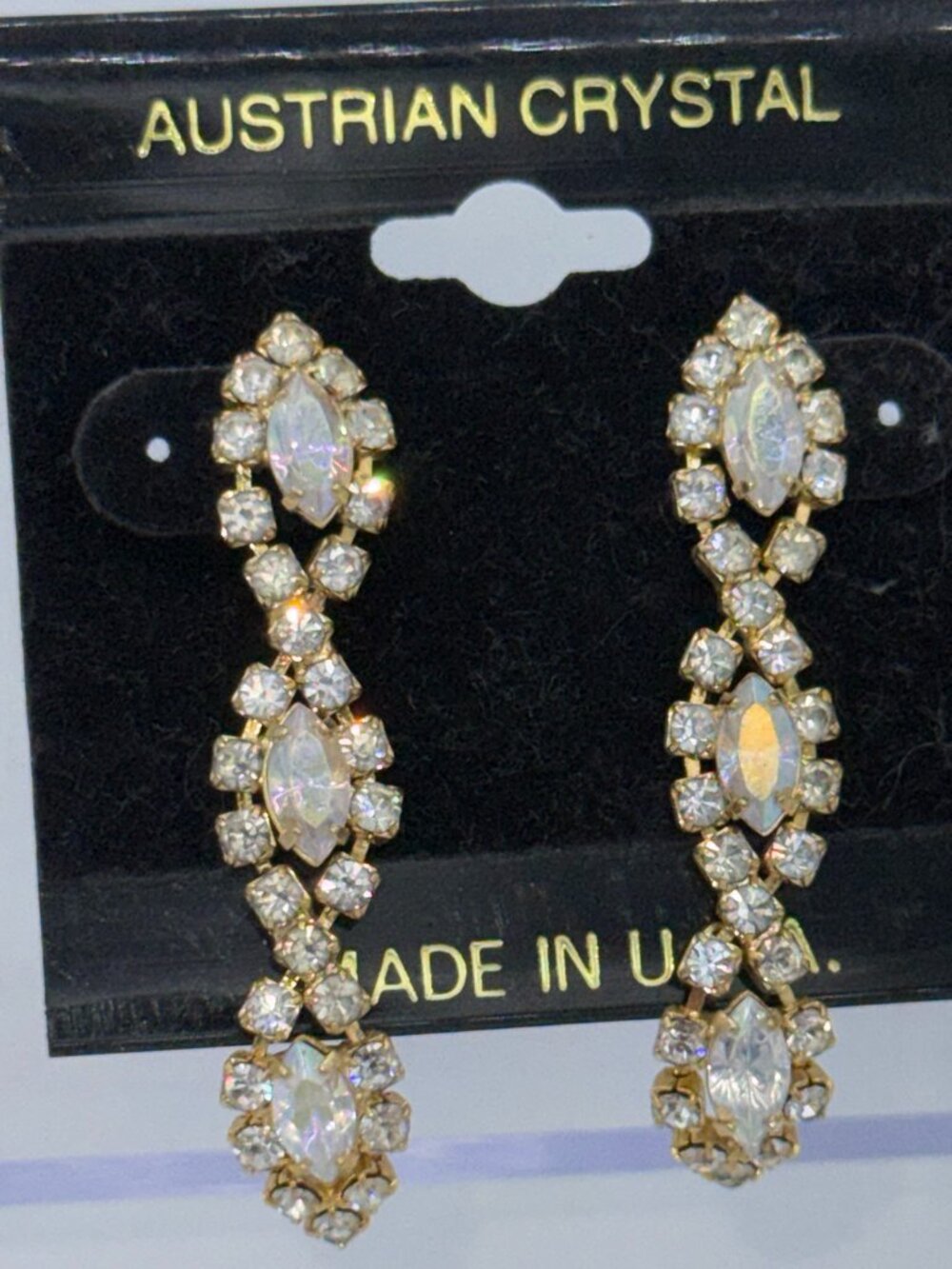 Austrian Crystal Rhinestone Dangle Earrings Aurora Borealis Vintage Style